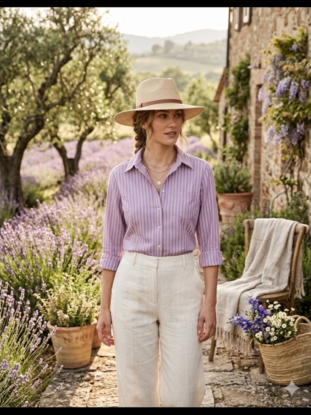 Lee Lavender and White Striped Button-Up Shirt